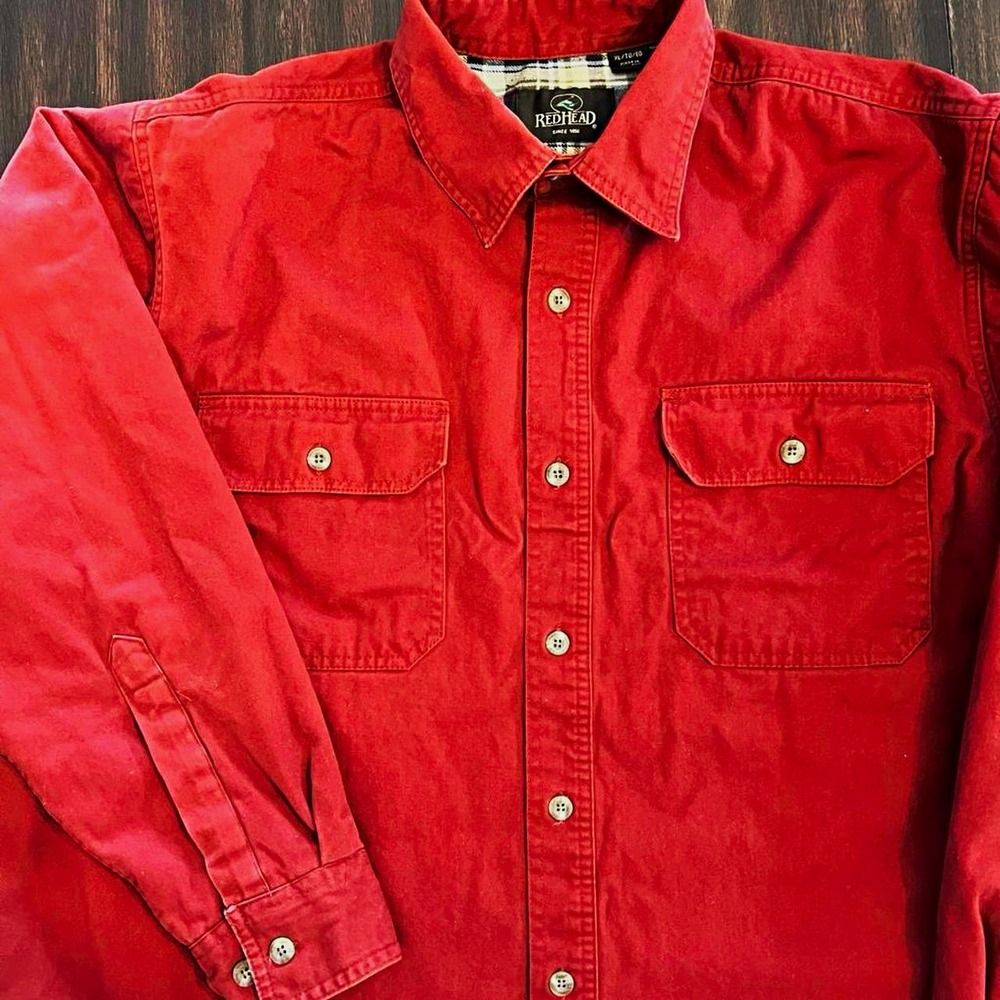 RedHead Mens XL Red Cotton Button-Up Shirt Long Sleeve Flannel Lined Casual